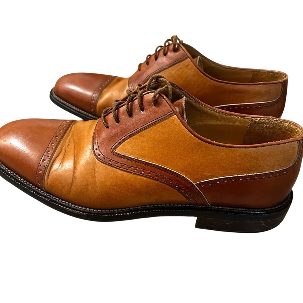 Johnston & Murphy Cellini Leather Oxford Dress Shoes Brown 2-Tone Lace Ups Sz 9M - Picture 3 of 12